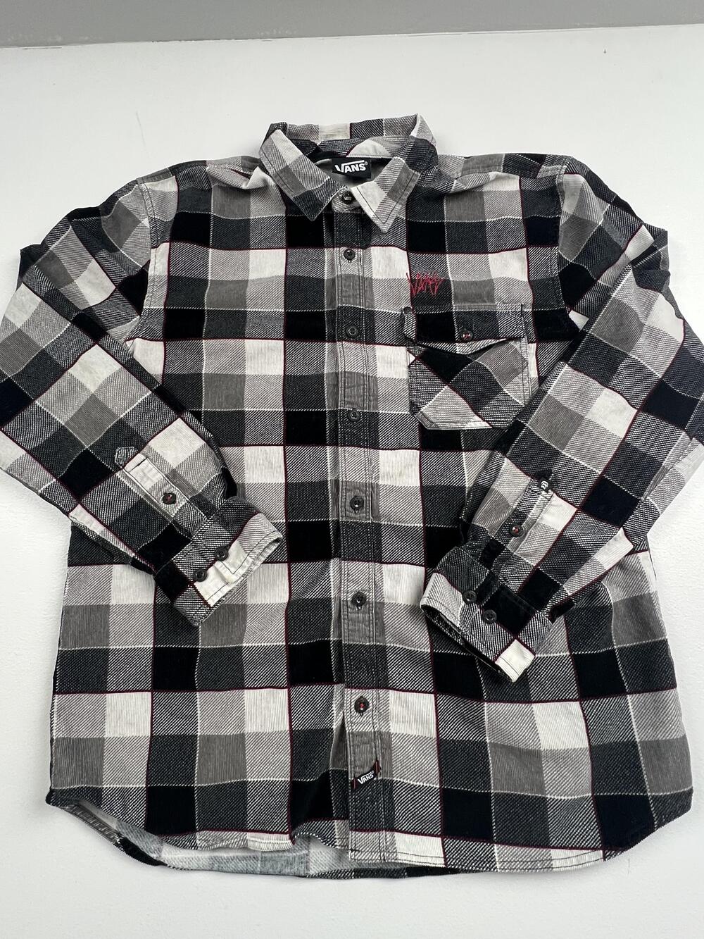 Vans Shirt Mens Large Gray Plaid Corduroy Long Sleeve Button Up Casual Warm